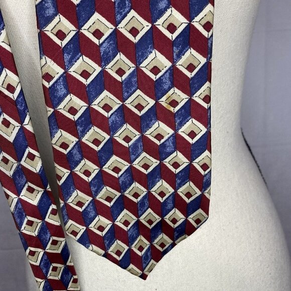 Givenchy Monsieur Silk Blue Maroon Tan Patterned Neck Tie USA 58.5”/4” - Picture 2 of 3